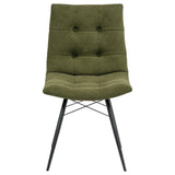 Gunmetal metal legs and crossing braces of the Aiken dining side chair