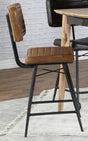 Partridge leather upholstered counter height stool with iron X-back and footrest front view
