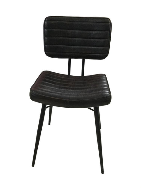 Partridge upholstered side chair in espresso goat leather with tufted seat and back