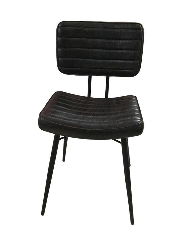 Partridge upholstered side chair in espresso goat leather with tufted seat and back