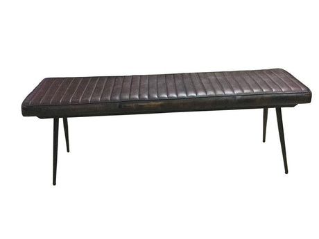 Partridge Cushion Bench front view showcasing espresso leather cushion and black metal legs