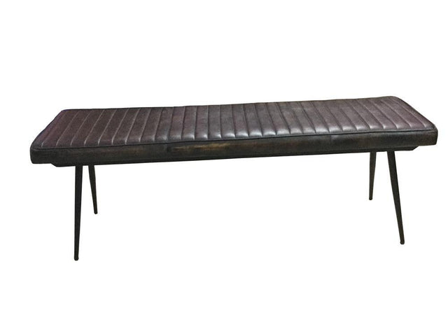 Partridge Cushion Bench front view showcasing espresso leather cushion and black metal legs