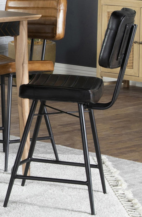 Partridge leather upholstered counter height stools set of 2, front angled view