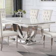 Kerwin rectangular dining table with white faux marble top and chrome base - front angle