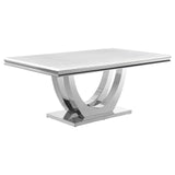 Kerwin dining table white faux marble top with polished chrome base - side view
