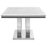 Chrome pedestal base of Kerwin rectangular dining table - detail