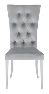 Kerwin side chair set of 2 angle view showing velvet upholstery and tufting