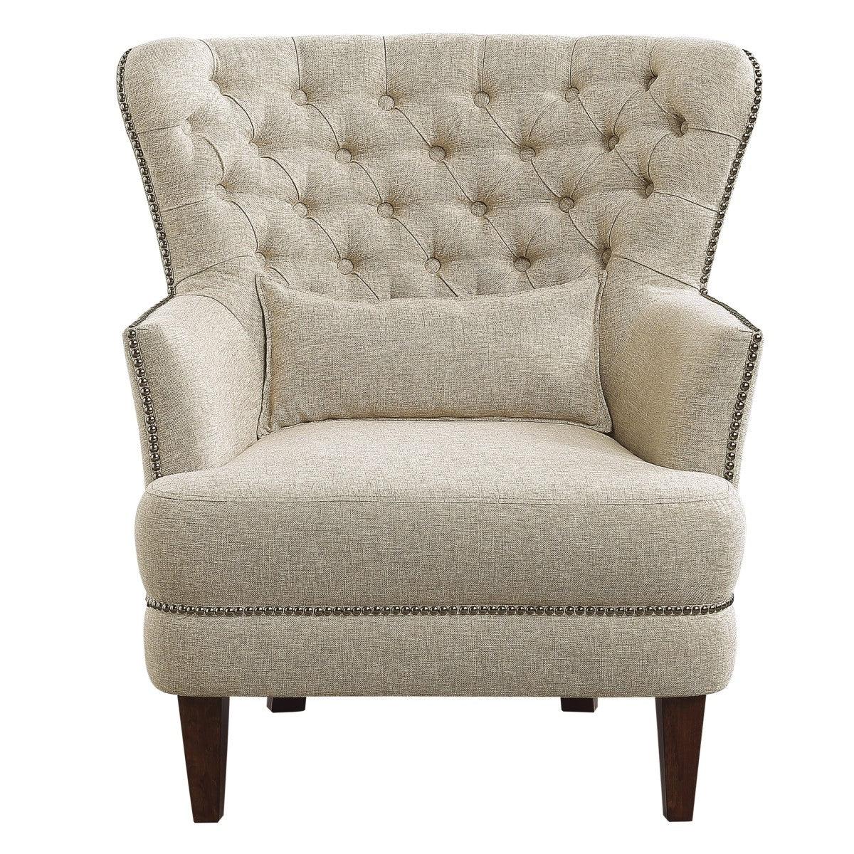 Marriana tufted upholstered accent chair beige fabric front view