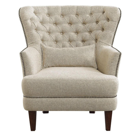 Marriana tufted upholstered accent chair beige fabric front view