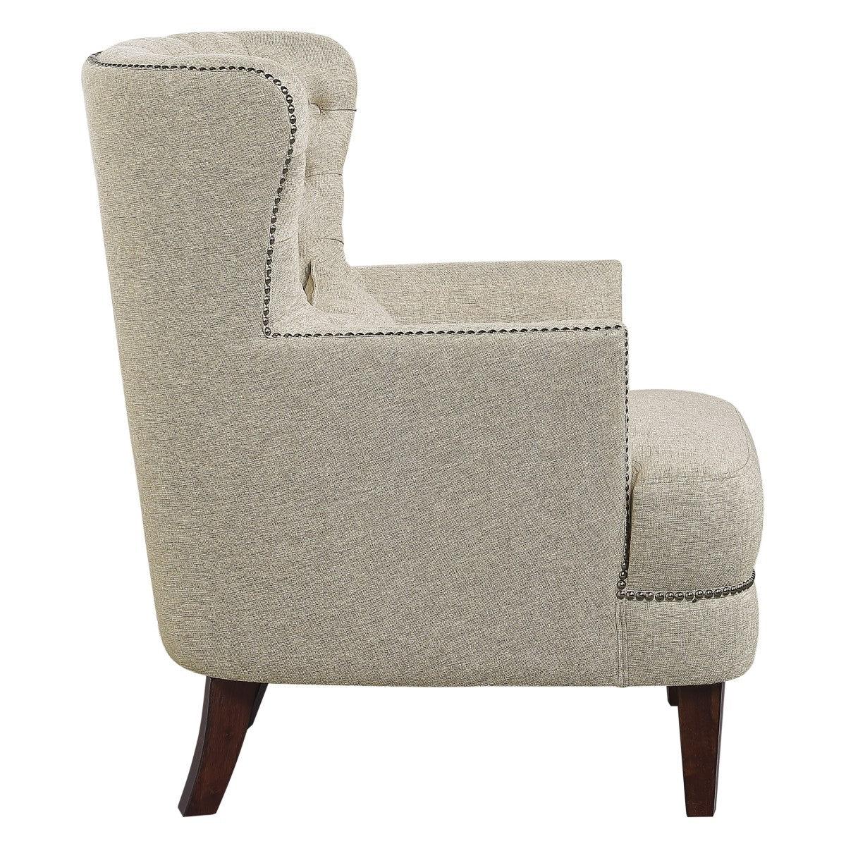 Marriana tufted upholstered accent chair angled view highlighting tufted back