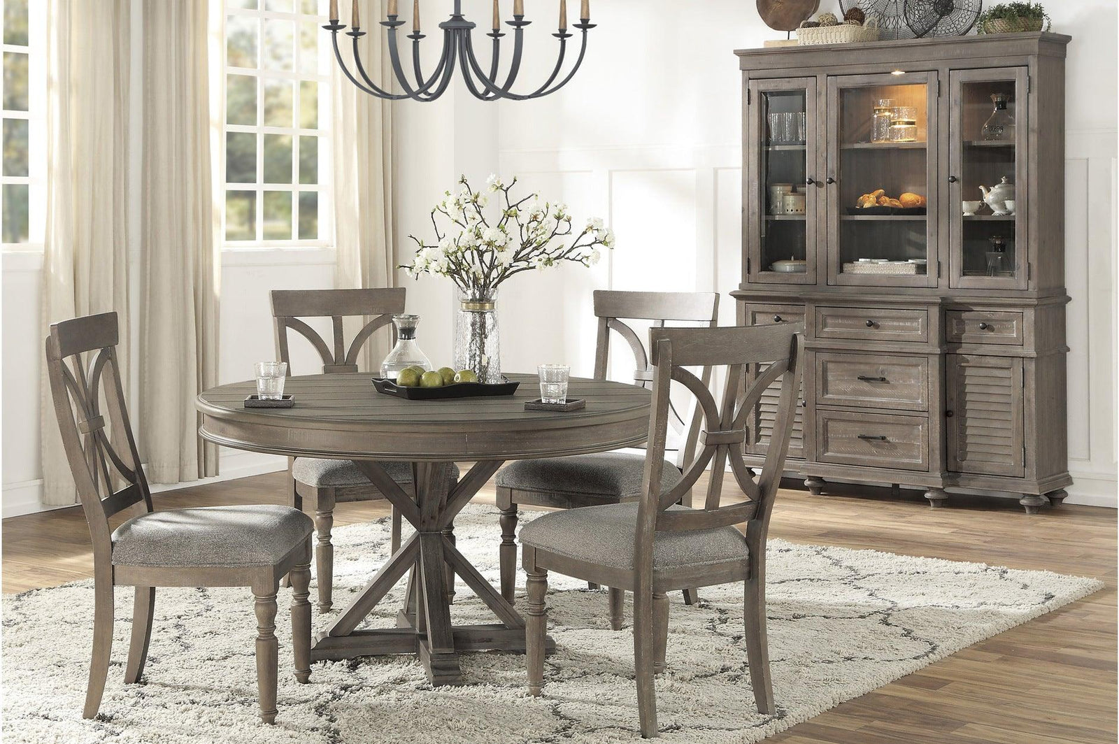 Cardano Brown Modern Traditional Solid Wood Fabric Upholstery Seat Round Dining Room Set - Ella Furniture
