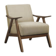 Damala Light Brown Fabric Upholstered Accent Chair side angle showing wood frame