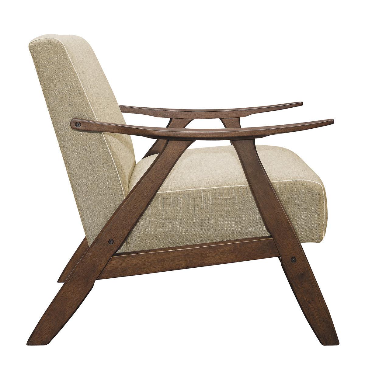 Side profile of Damala Light Brown Fabric Upholstered Accent Chair