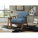 Damala Blue Accent Chair full view with curved backrest and armrests