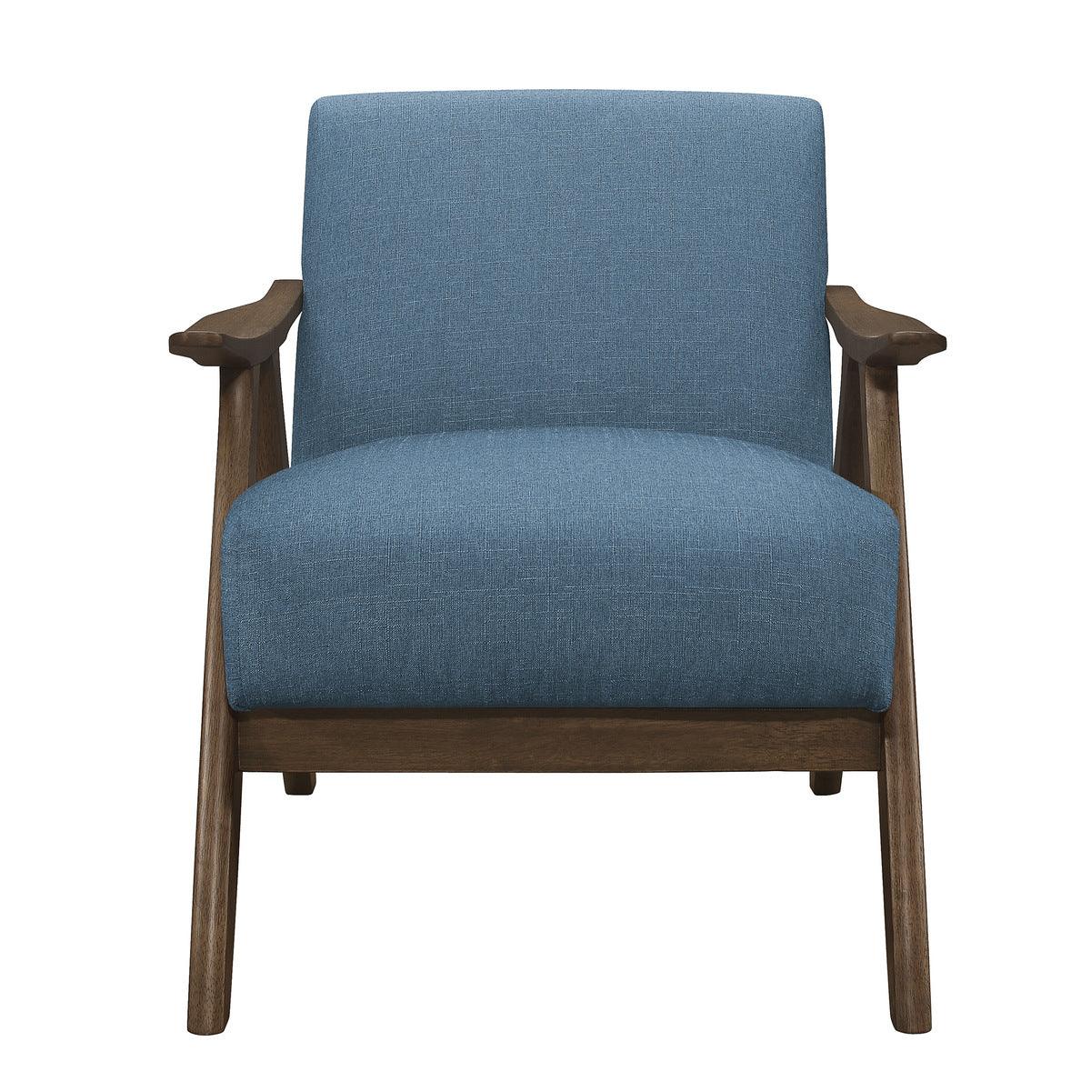 Damala Blue Accent Chair front view with padded seat and back cushions