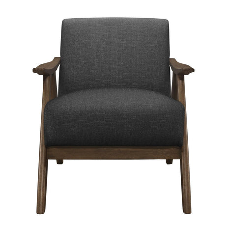 Front view of Damala Dark Gray Fabric Upholstered Accent Chair with padded seat and back