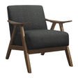 Damala Dark Gray Fabric Upholstered Accent Chair side view showing walnut frame and textured upholstery