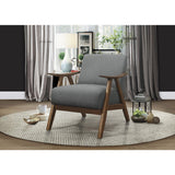 Damala Accent Chair detailed view of walnut wood frame and fabric texture