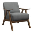Damala Gray Accent Chair front view showing button-tufted gray fabric upholstery