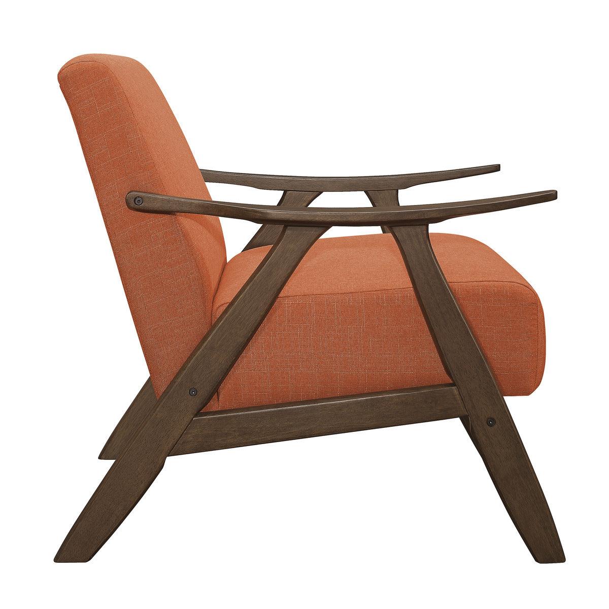 Damala Orange Fabric Accent Chair angled side view