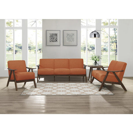 Damala Orange Fabric Accent Chair group view with visible walnut wood frame
