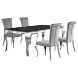 Room view of Carone Black Grey 81-inch Rectangular Glass Dining Room Set in dining area