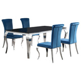 Room view of Carone Black Teal 81-inch Rectangular Glass Dining Room Set