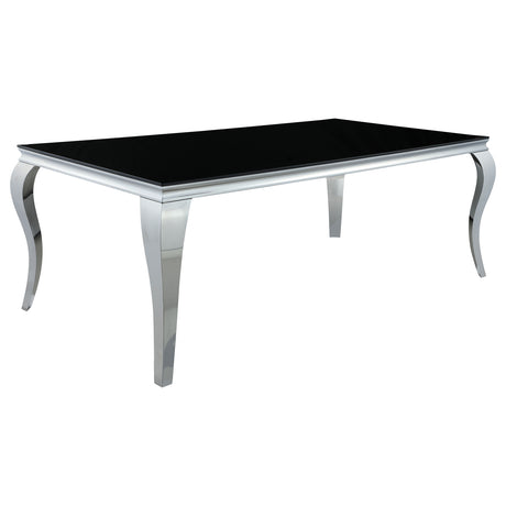 close-up detail of Carone Black dining set glass tabletop and chair upholstery