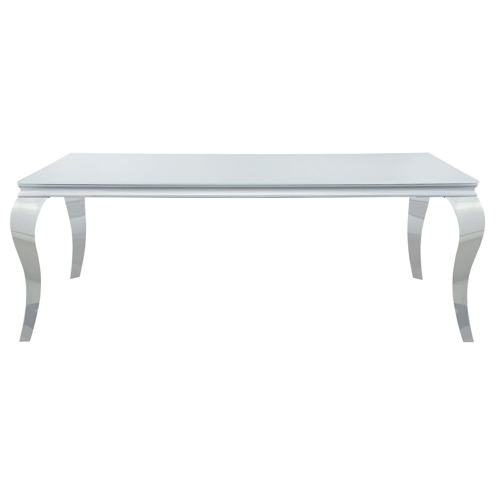 Front view of Carone white gray glass dining table and chairs