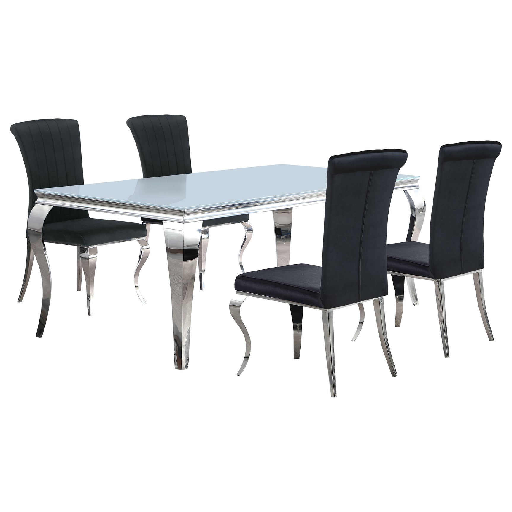 Room view of Carone white and black dining set in modern dining room