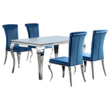Room view of Carone White Teal II dining set with glass tabletop and teal accents