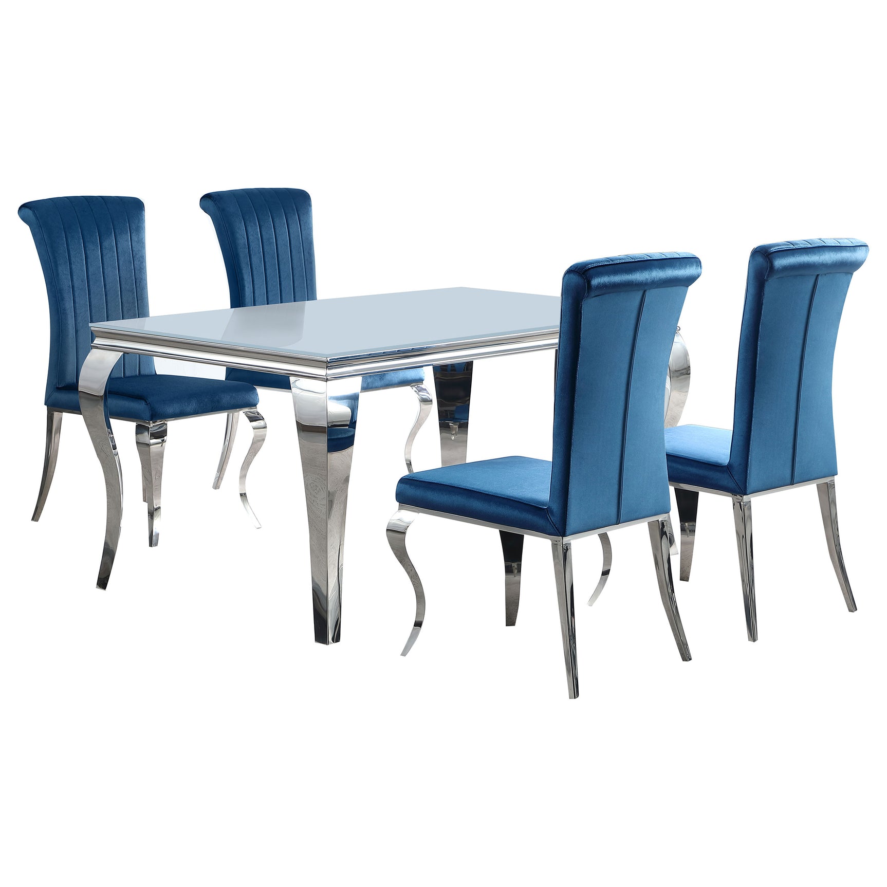 Room view of Carone White Teal II dining set with glass tabletop and teal accents