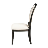 Close-up of cream linen-like upholstery with welt trim on Twyla chair