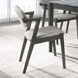 Stevie Upholstered Side Chairs set of 2 with demi arm in brown grey fabric and black wood frame
