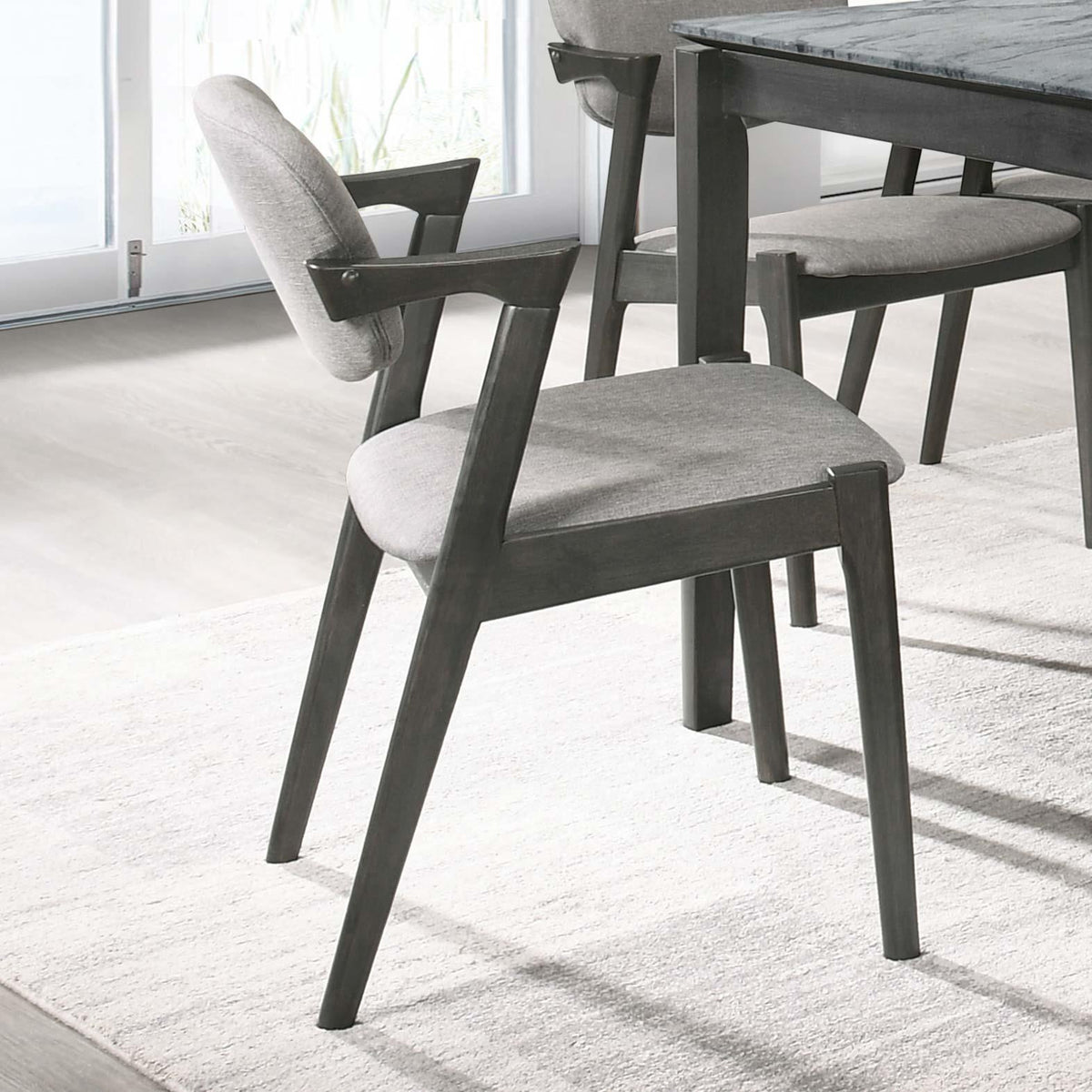 Stevie Upholstered Side Chairs set of 2 with demi arm in brown grey fabric and black wood frame