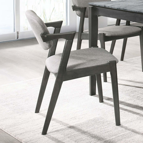 Stevie Upholstered Side Chairs set of 2 with demi arm in brown grey fabric and black wood frame