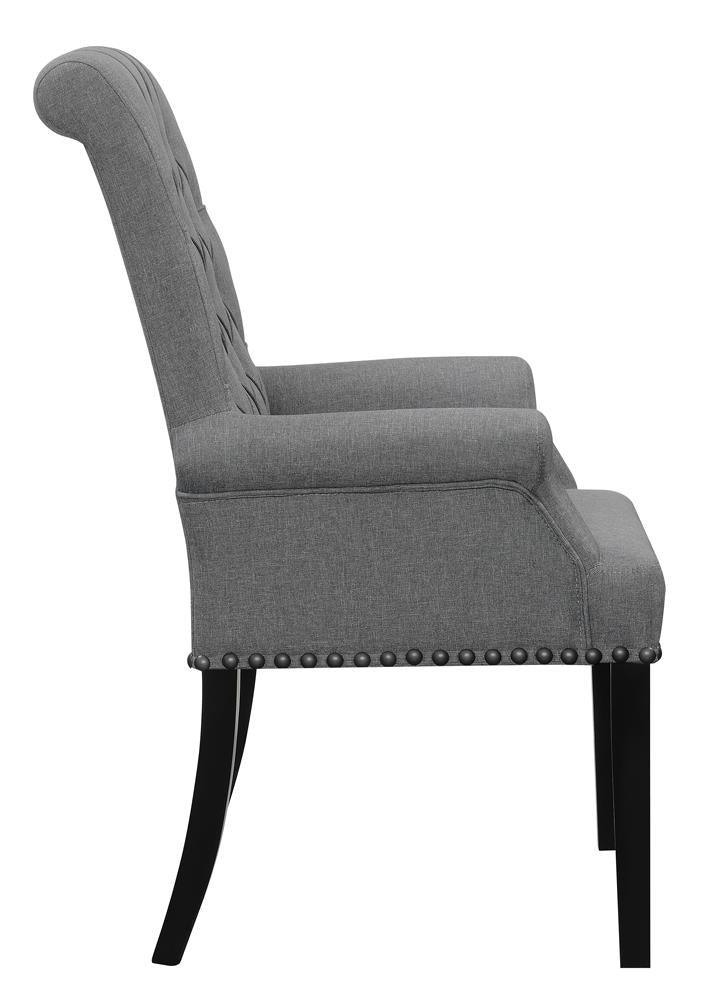 Close-up of tufted back with nailhead detail on Alana Arm Chair