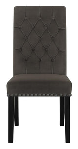 Side view of Alana Upholstered Tufted Side Chair in grey fabric