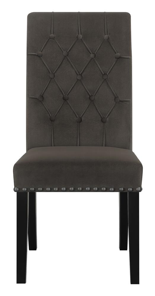 Side view of Alana Upholstered Tufted Side Chair in grey fabric