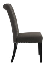 Close-up of button tufting and nailhead trim on Alana Side Chair