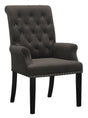 Front view of Alana Upholstered Tufted Arm Chair in rustic espresso finish