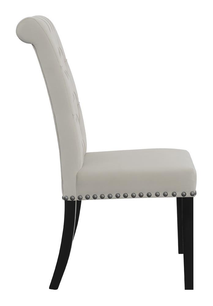 Alana Upholstered Tufted Side Chairs with Nailhead Trim - Close up on tufted back