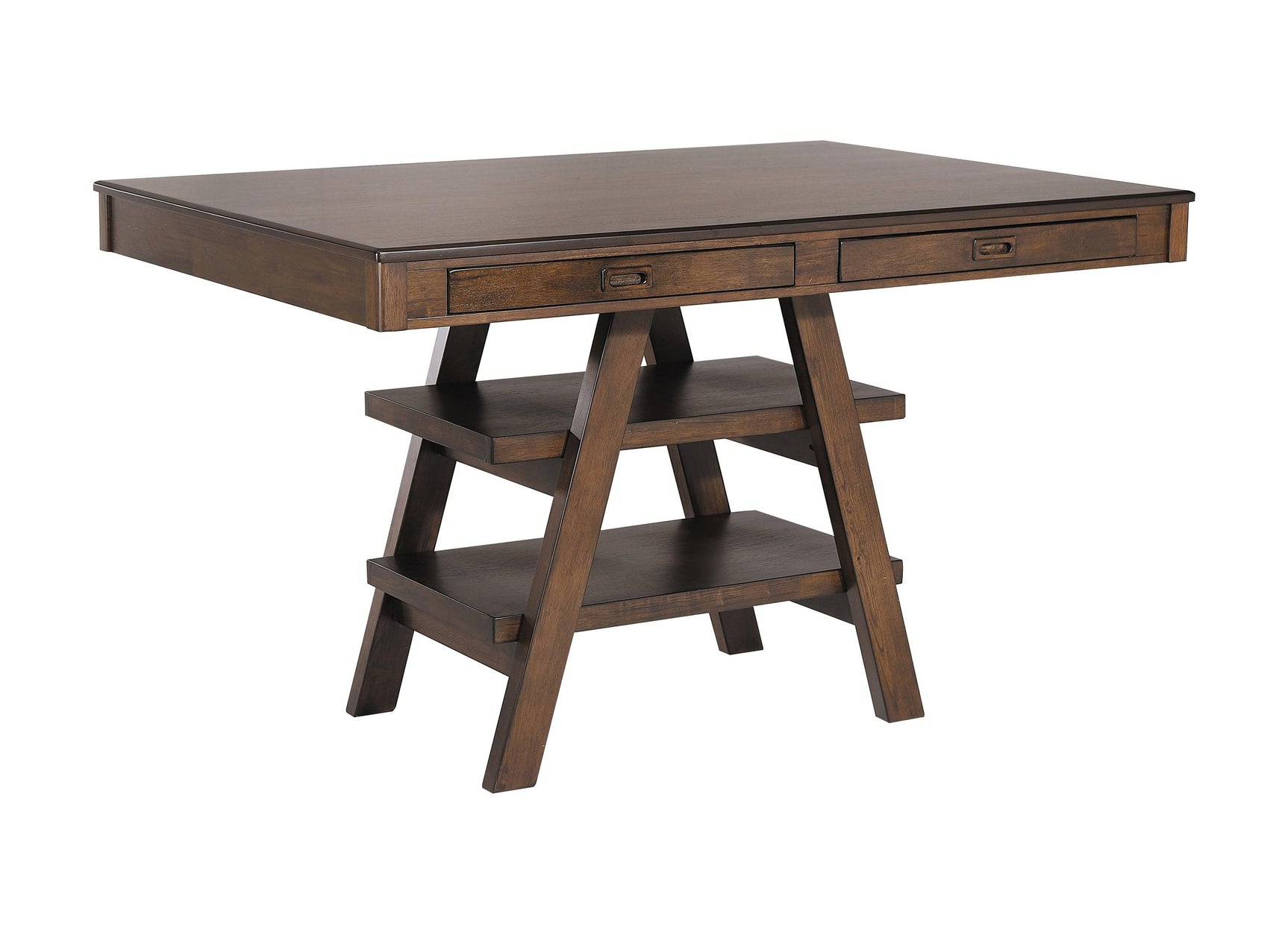 Dewey Table open shelves and A-frame pedestal base