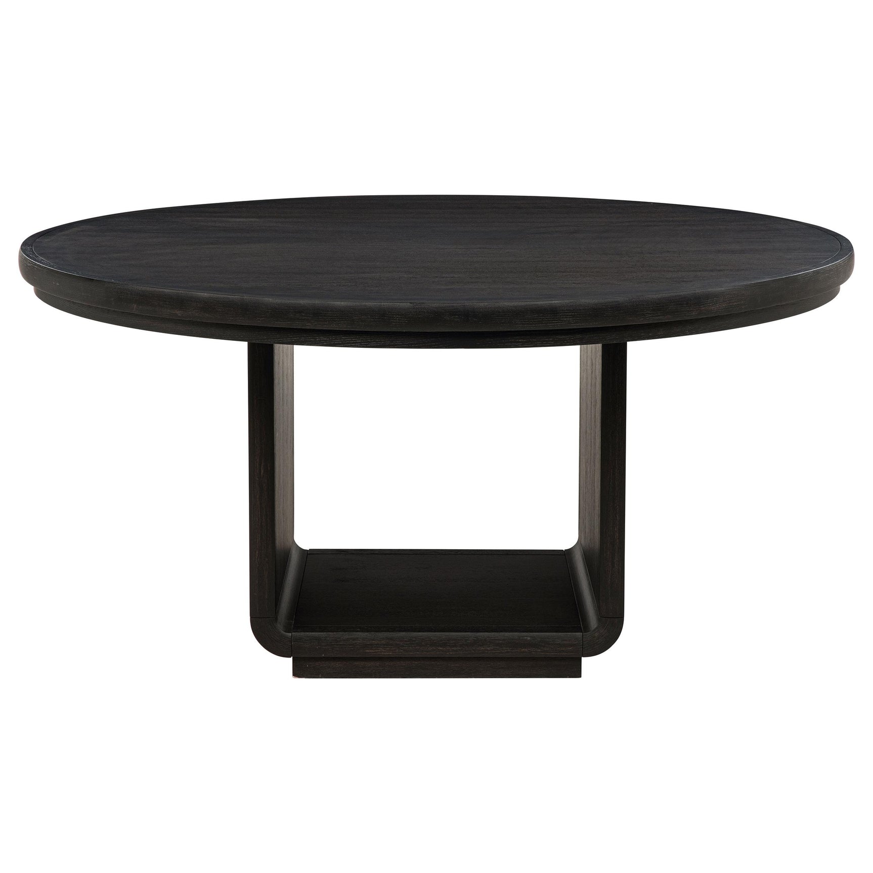Leandro round dining table showing pedestal base and edge