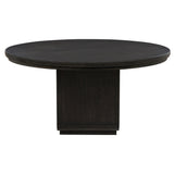 Close-up of Leandro table's burnished black finish and square edge