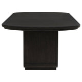 Dining table edge detail with soft rounded design