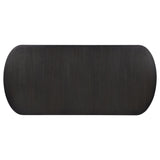 Burnished black pedestal base under the dining table