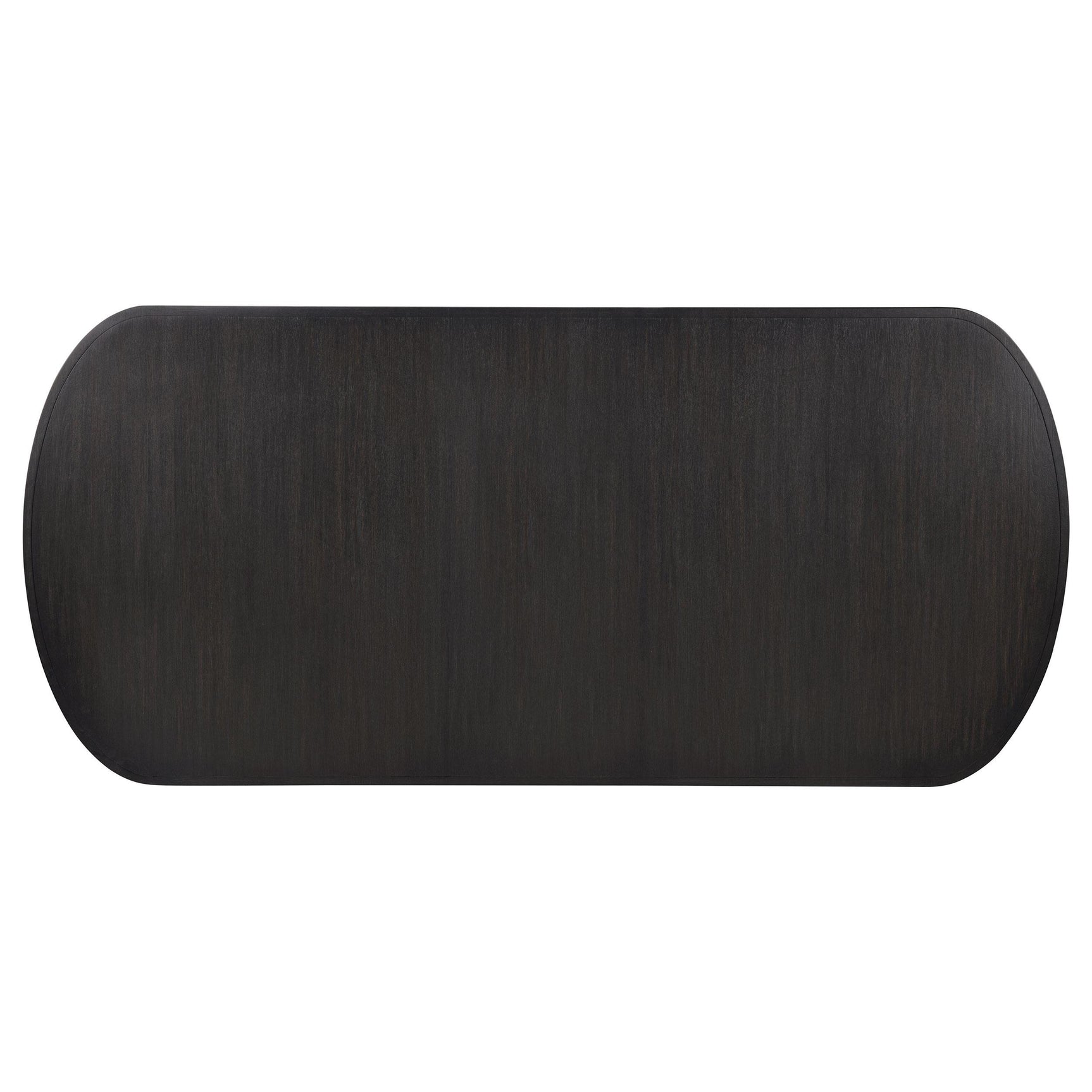 Burnished black pedestal base under the dining table