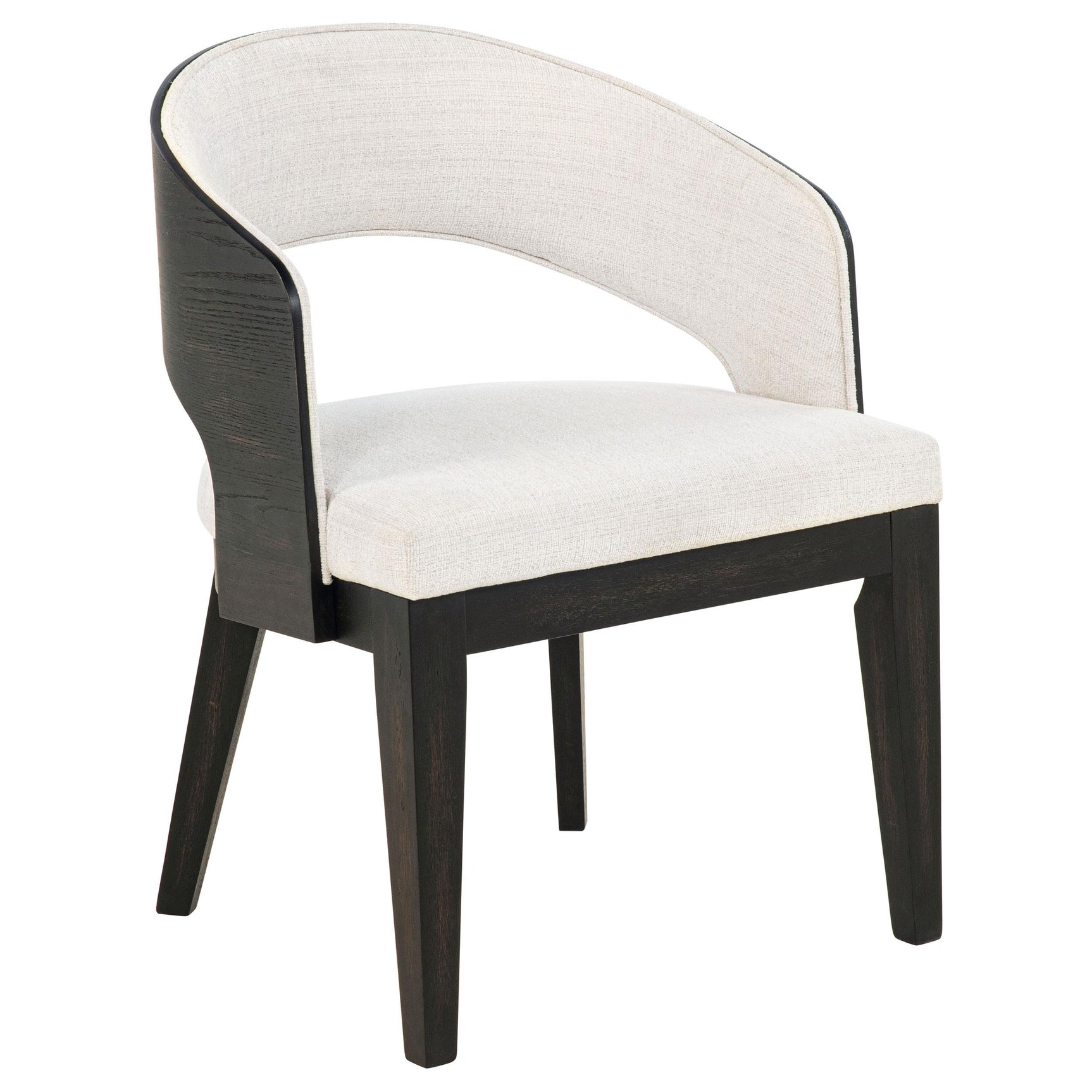 Leandro dining arm chair detailed view of arm and upholstery