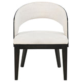 Leandro chair side profile showing black wood frame
